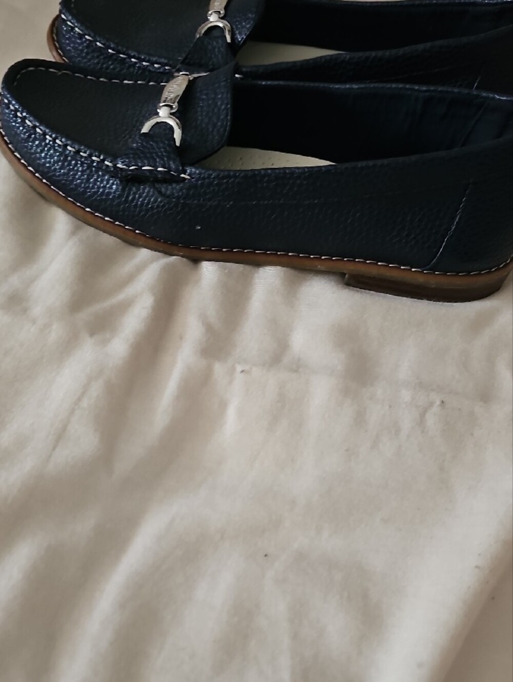 Anne Klein Navy Pebbled Loafers with Silver Bit - Picture 2 of 5